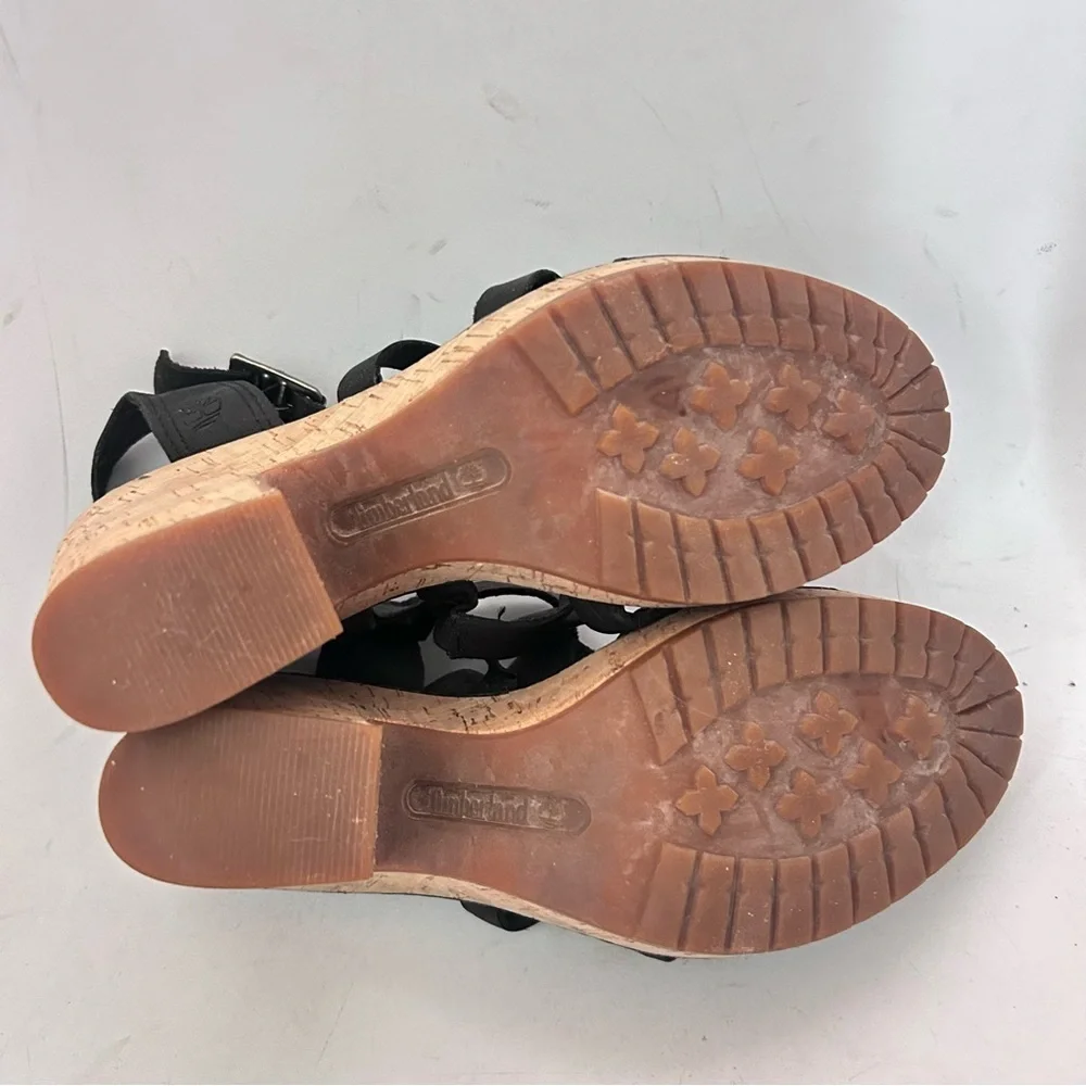 Timberland Roslyn Black Leather Chunky Plataform Strappy Sandals Sz 7.5 Y2k